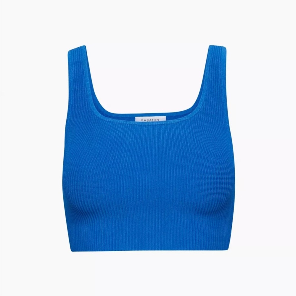 Babaton Blue Ribbed Square-Neck Crop Tank